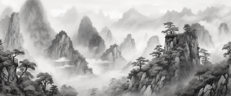 中国风黑白质感山水画油画风景艺术水墨插画,插画/手绘图,插画/手绘图库,插画/手绘图下载,插画/手绘